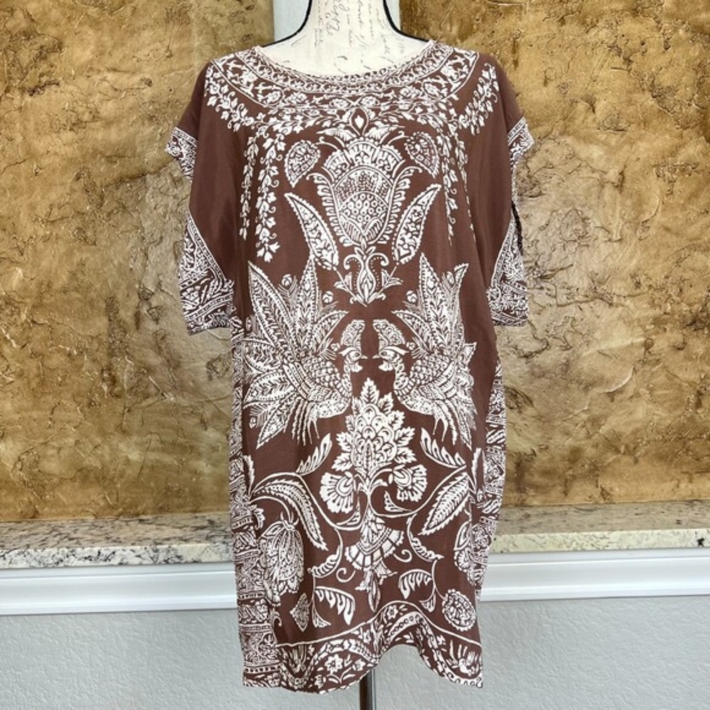 Brown and White Floral Tunic Dress